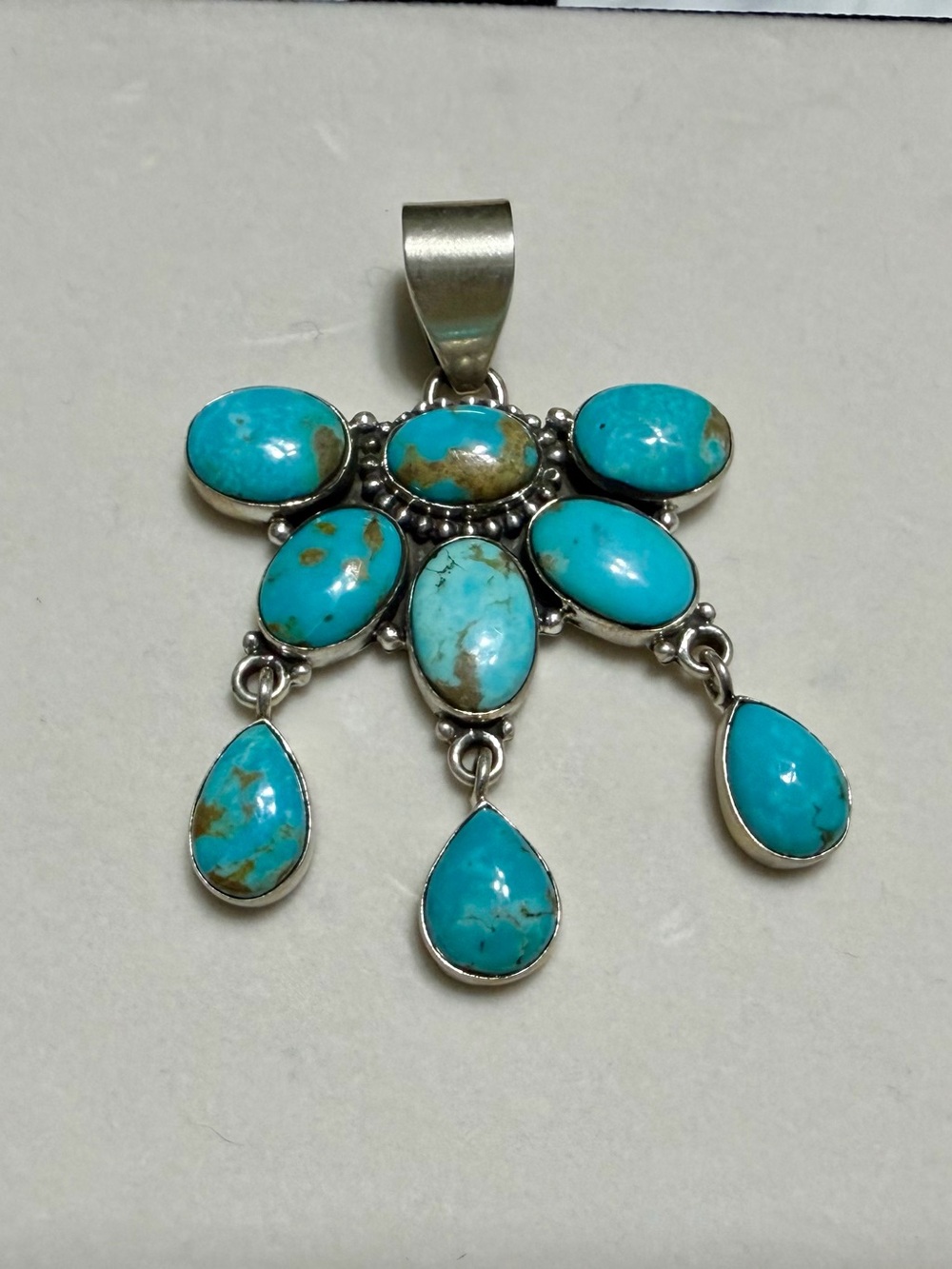 Gorgeous Authentic Santa Maria Turquoise Half Cluster Pendant - Sterling Silver